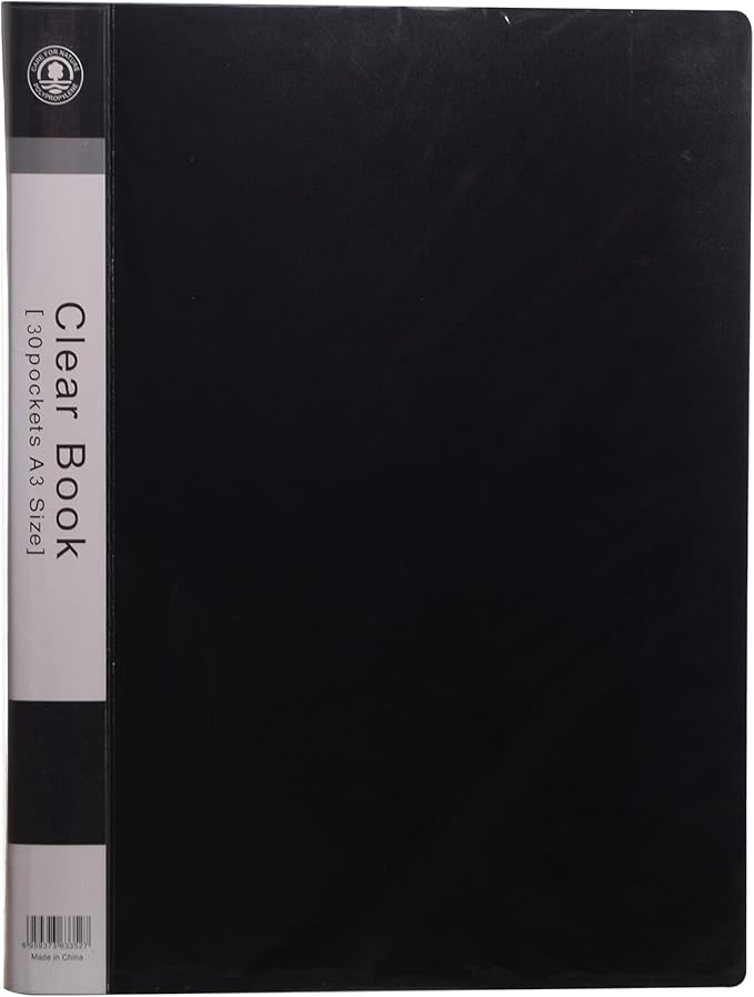 Alwan Display Clear Book File Folder, A3, 30 Pockets - Black
